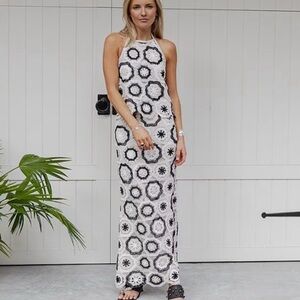 ANTONIO MELANI Black and White Patterned Maxi Dress